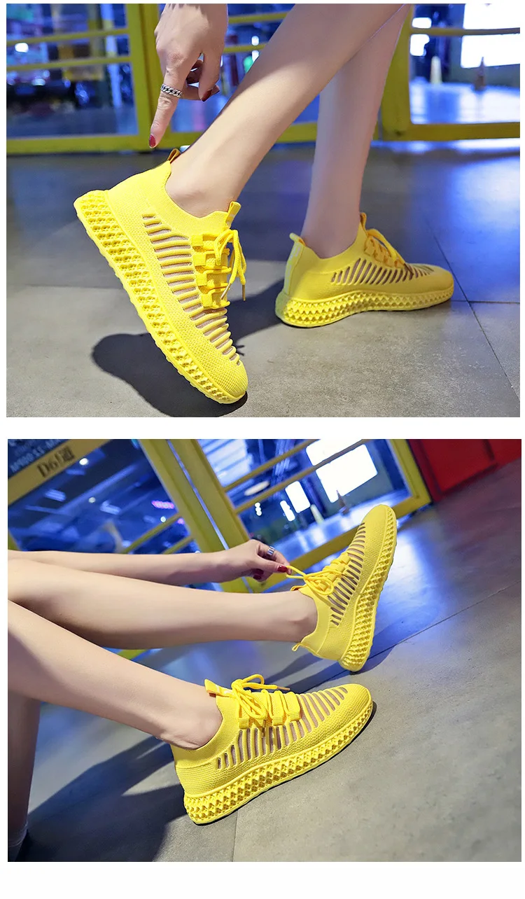 Sneakers Women Breathable Air Mesh Pink Yellow Platform Shoes Ladies Summer Casual Knitting Flats Shoes Chunky Platform SD-10