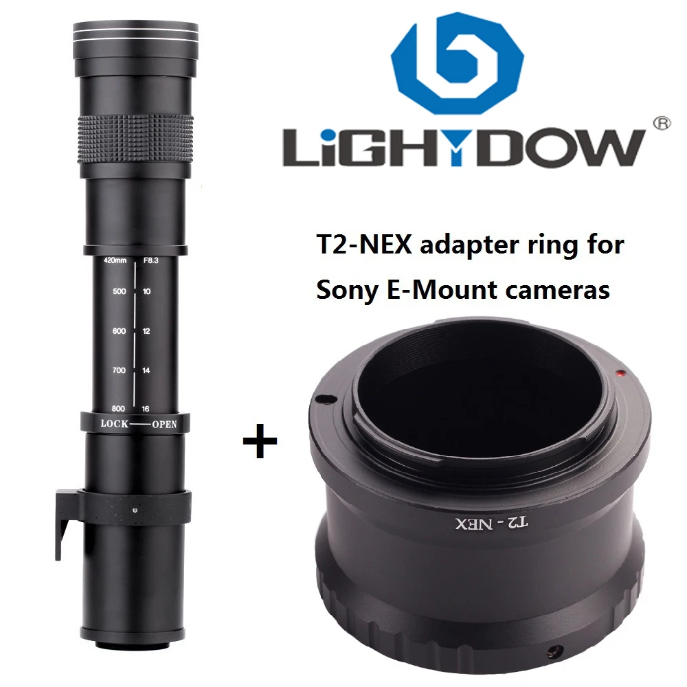 Lightdow 420 800mm F8.3 16 Super Telephoto Lens Manual Zoom Lens+T2 NEX