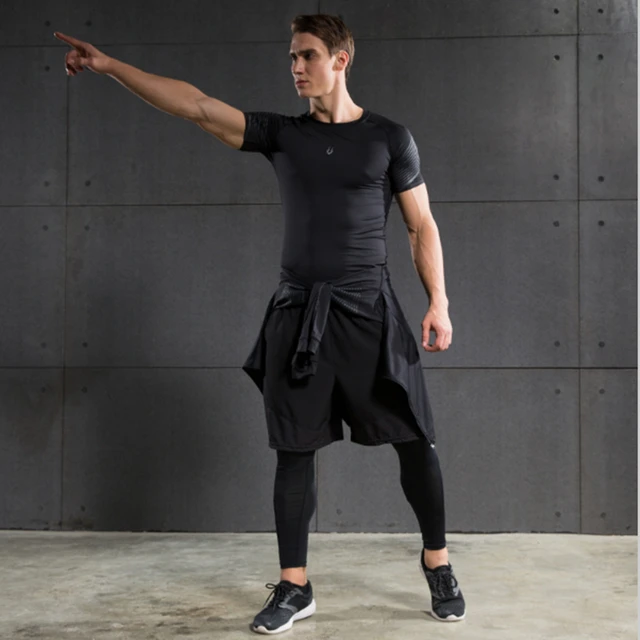 4 pieces Running Sets Men’s Sportswear Compression Tights For Fitness Running Basketball Soccer Jersey Gym Clothing