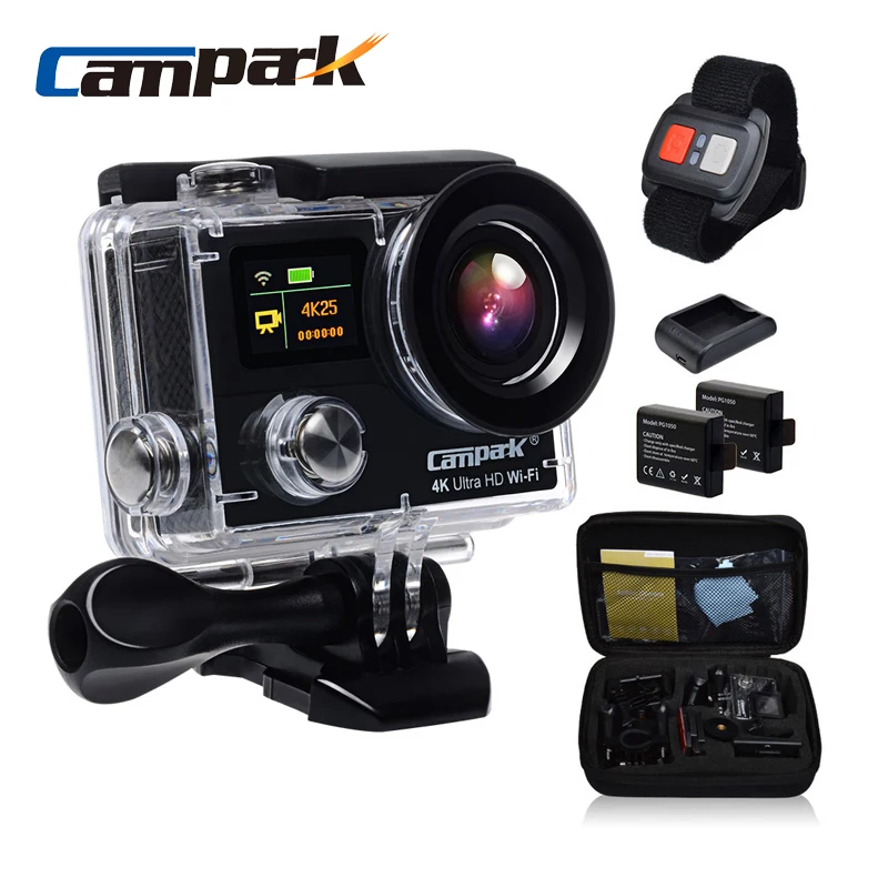 Campark Acción Cámara Impermeable 4K Wifi Cam Sport 2 Pantalla LCD 170 Gran Angular