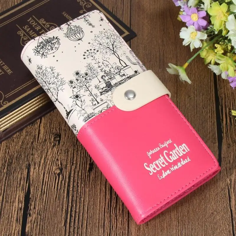 

Wallets Women's Purse PU Leather Long Wallet Secret Garden Pattern Card Slot Clutch Carteras Mujer Monederos Carteras Z95