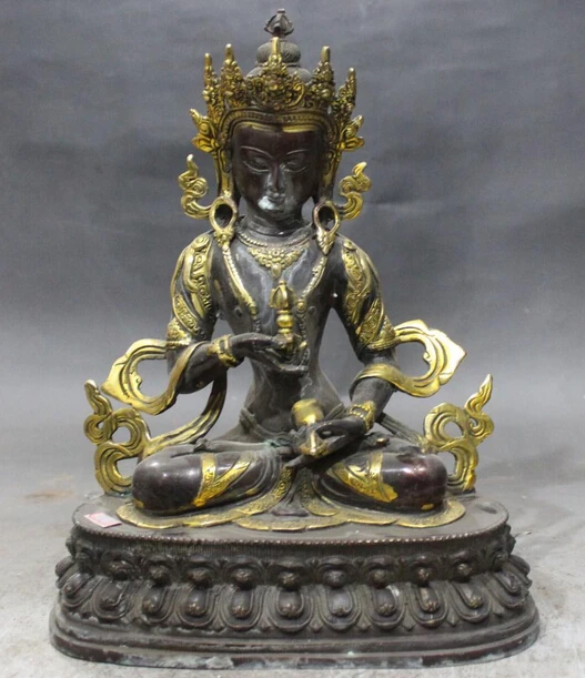 

xd 003427 12" Chinese Tibetan Bronze Gilt Vajradhara Vajrabhairava Buddha 2 Deer Statue