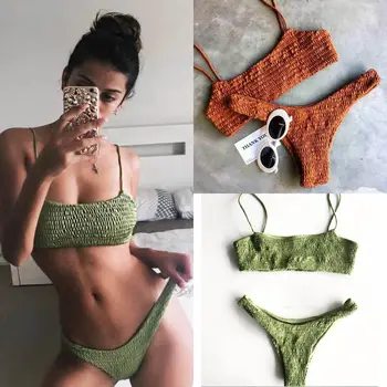

Hirigin Summer 2019 Women Ladies Solid Sexy Bikini Set Push Up Bra Padded 2Pcs Swimsuit Swimwear Suits New Style High Waisted