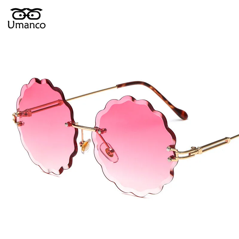 

Umanco New Fashion Round Rimless Flower Sunglasses Women Men Vintage Stylish Metal Frame Sun Glasses Unique Decoration Eyewears