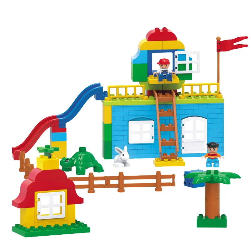 

61PCS Big Size Diy Building Block Happy Slide Amusement Park Bricks Compatible with Legoingly Duplo Toys for Children Baby Gifts