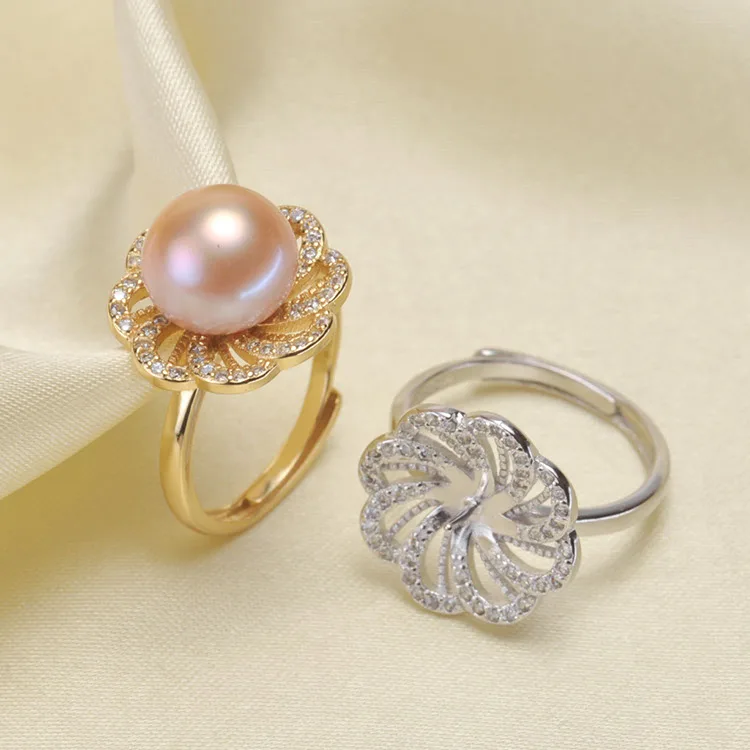 

Fashion Adjustable Silver plated Pearl Ring Accessories Ring Woman DIY Handmade Tail Ring JewelryOyster Pearl Making Accessory