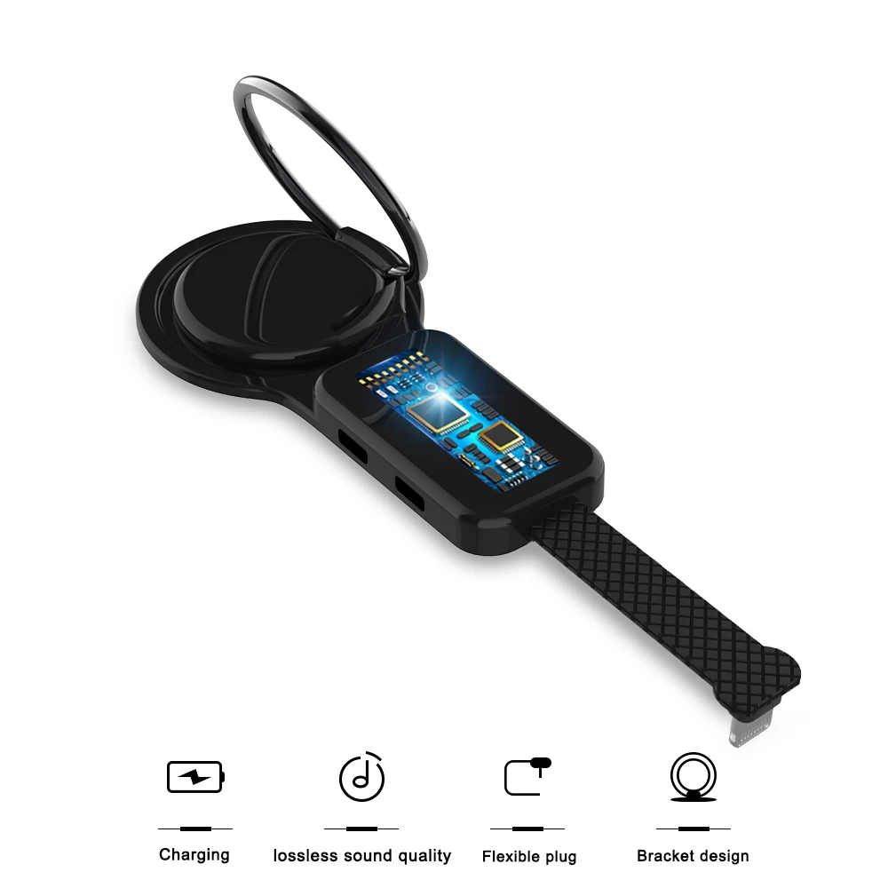 

For Lightning Dual Adapter & Ring Holder 3.5mm Audio & charger Adjust Phone Holder fast charging for iPhone iOS Adapter OTG
