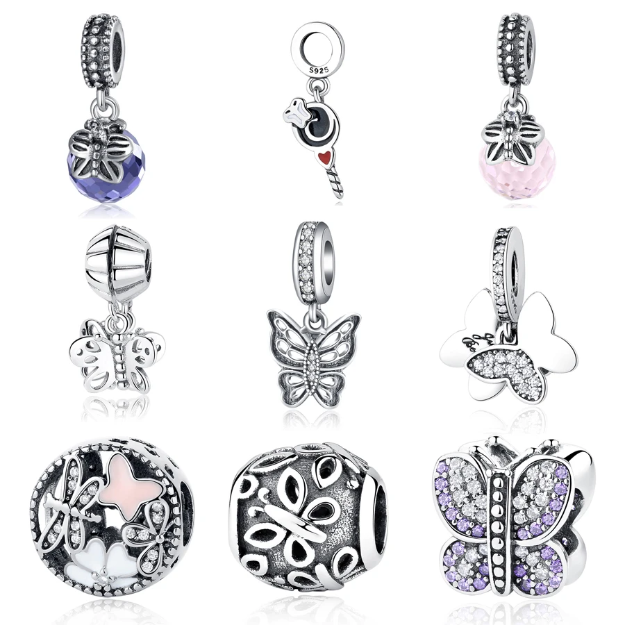 

NBSAMENG Authentic 925 Sterling Silver Bead Charm Vintage Butterfly Crytal Beads Fit Women Pandora Bracelet & Bangle DIY Jewelry