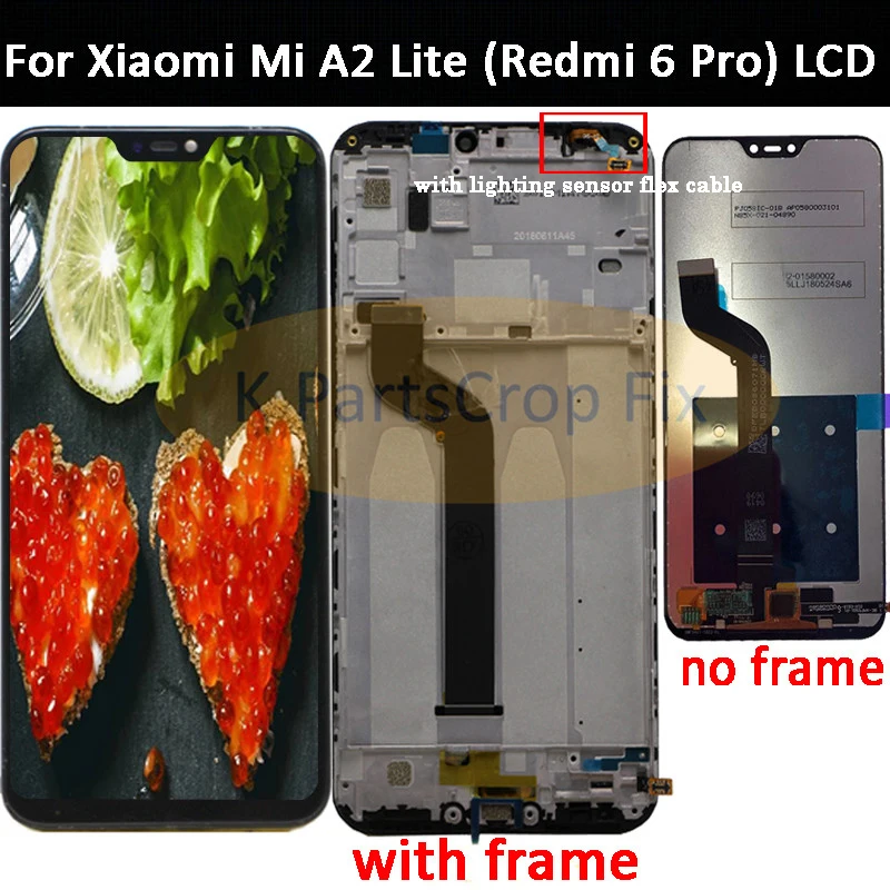 

5.84" AAA Quality IPS LCD+Frame For Xiaomi Mi A2 Lite LCD Display Screen Replacement For Redmi 6 Pro LCD 2280*1080 Resolution