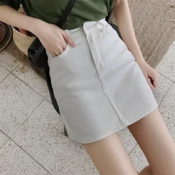 

2019 Summer women Denim Skirt High Waist Casual Pockets Mini A Line Basic Women All-matched Jeans Skirt r1137