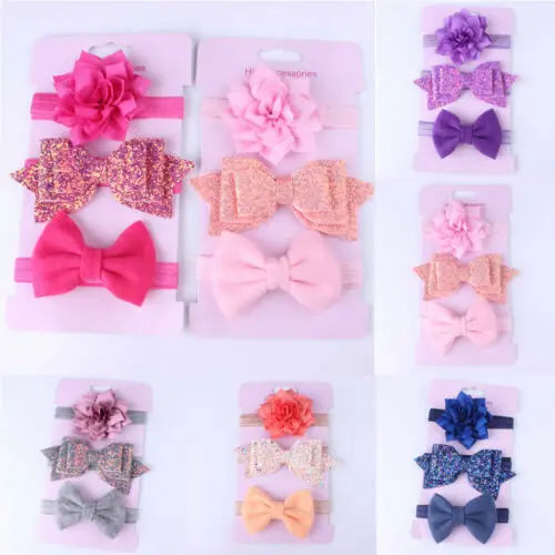 

New 3Pcs Infant Baby Girls Bow Headband Newborn Elastic Hairband Hair Accessories