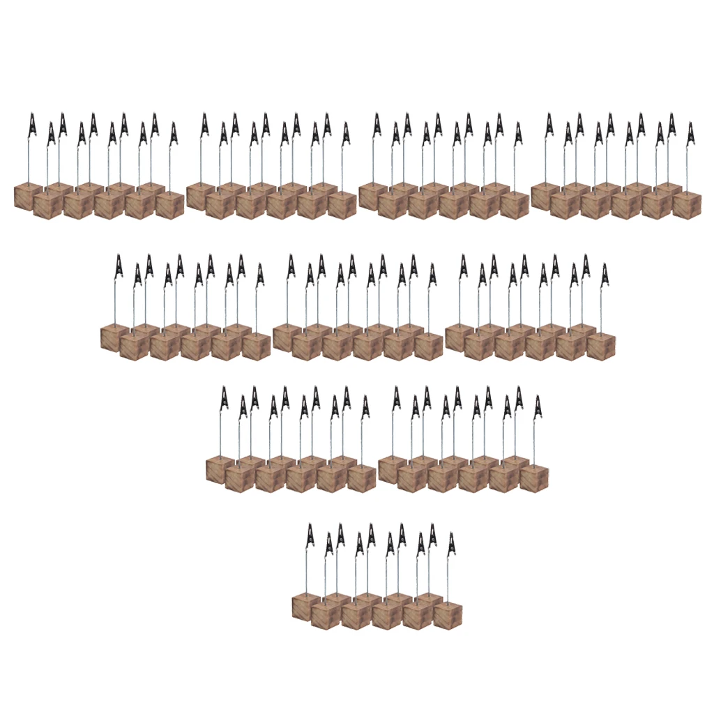 100Pcs Wooden Cube Round Base Memo Clips Holder Displaying Photos Cards Table Numbers