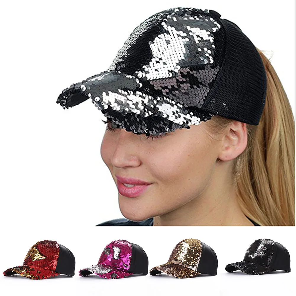 

Women Baseball Cap Adjustable Sequins Peaked Cap Sports Casquette Hat TY66