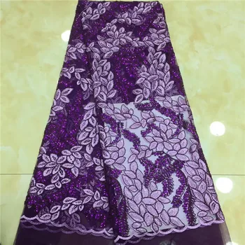 

Flower Sequined Style African Mesh Tulle Net Lace Purple Sequins Party Dress Fabrics French India Guipure Embroidery Lace Fabric
