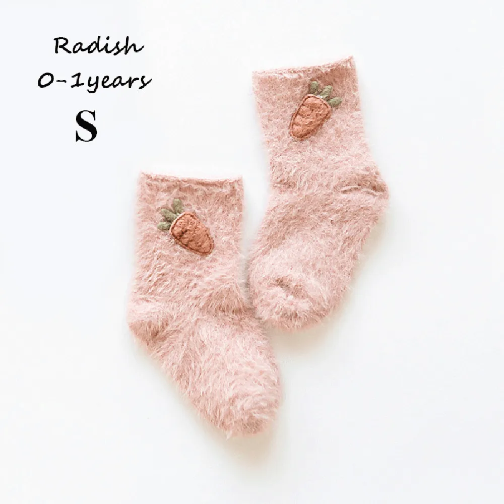 Новинка; 1 пара детских носков; сезон осень-зима; милые детские носки с героями мультфильмов для новорожденных; мягкие теплые носки из кораллового флиса для малышей - Цвет: radish-S