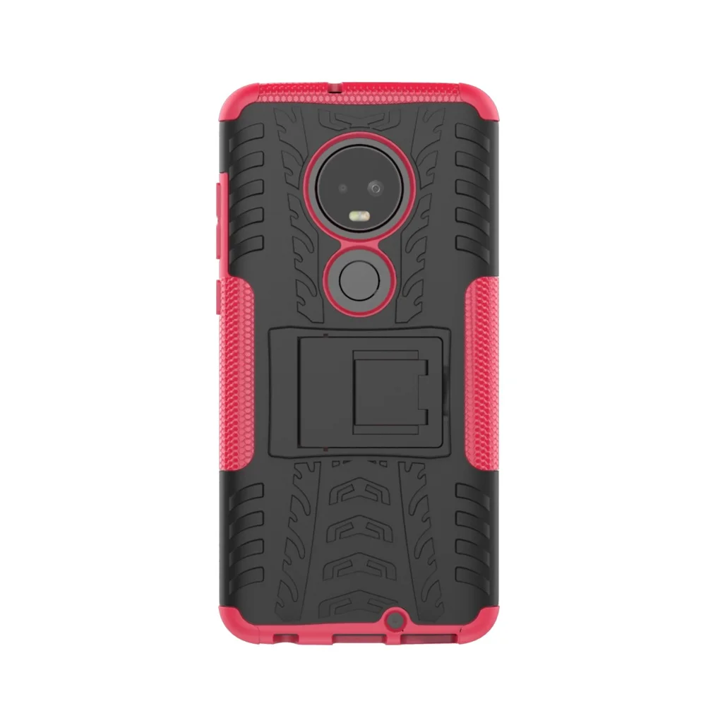 Розовый Для Чехлы Motorola G7 крышка двойной Слои защитный чехол-накладка на заднюю панель из силикона для Moto G7 плюс подставка-держатель для телефона оболочки Motorola Moto G7 плюс - Цвет: Розовый