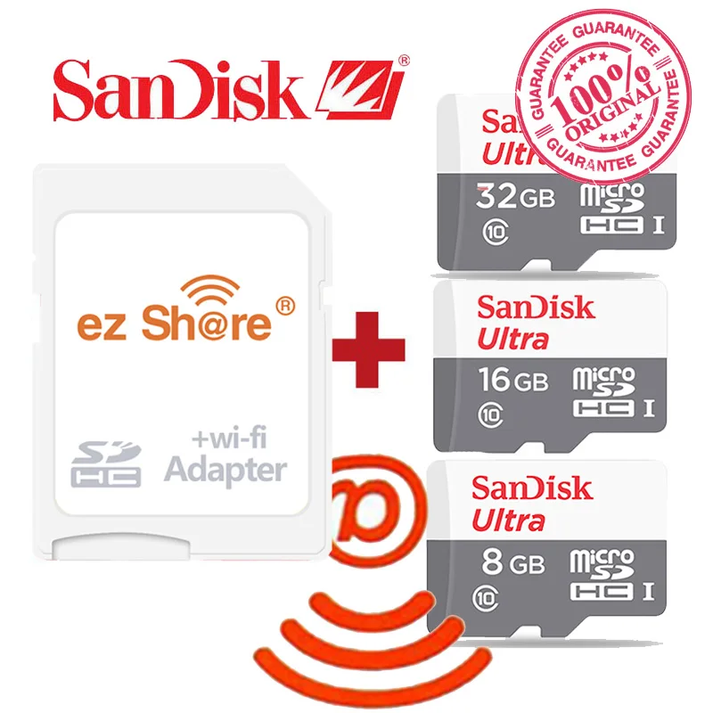 100% Оригинальный ezshare Беспроводной Wi Fi адаптер + Sandisk Ultra 16 ГБ 32 8 класс 10 micro sd