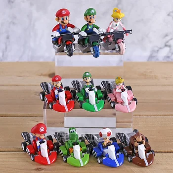 

Super Mario Brothers Luigi Peach Toad Yoshi Mario Kart Pull Back Car Mini PVC Figures Toys 10pcs/set