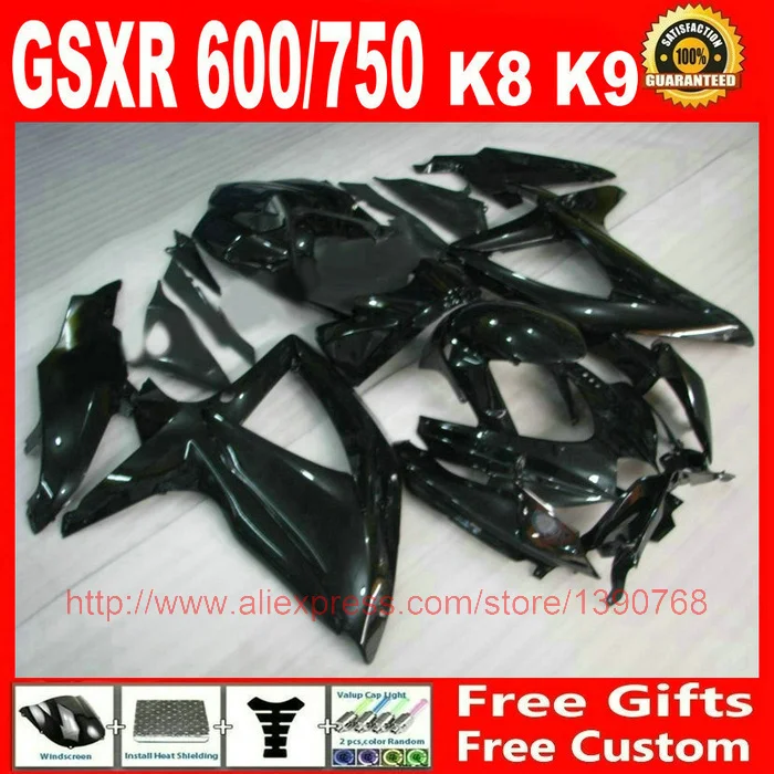 

+ Fairing kit for Suzuki GSXR600 GSXR 750 08 09 10 all glossy black ABS fairings set K8 K9 GSXR 600 750 2008 2009 2010 GZ60