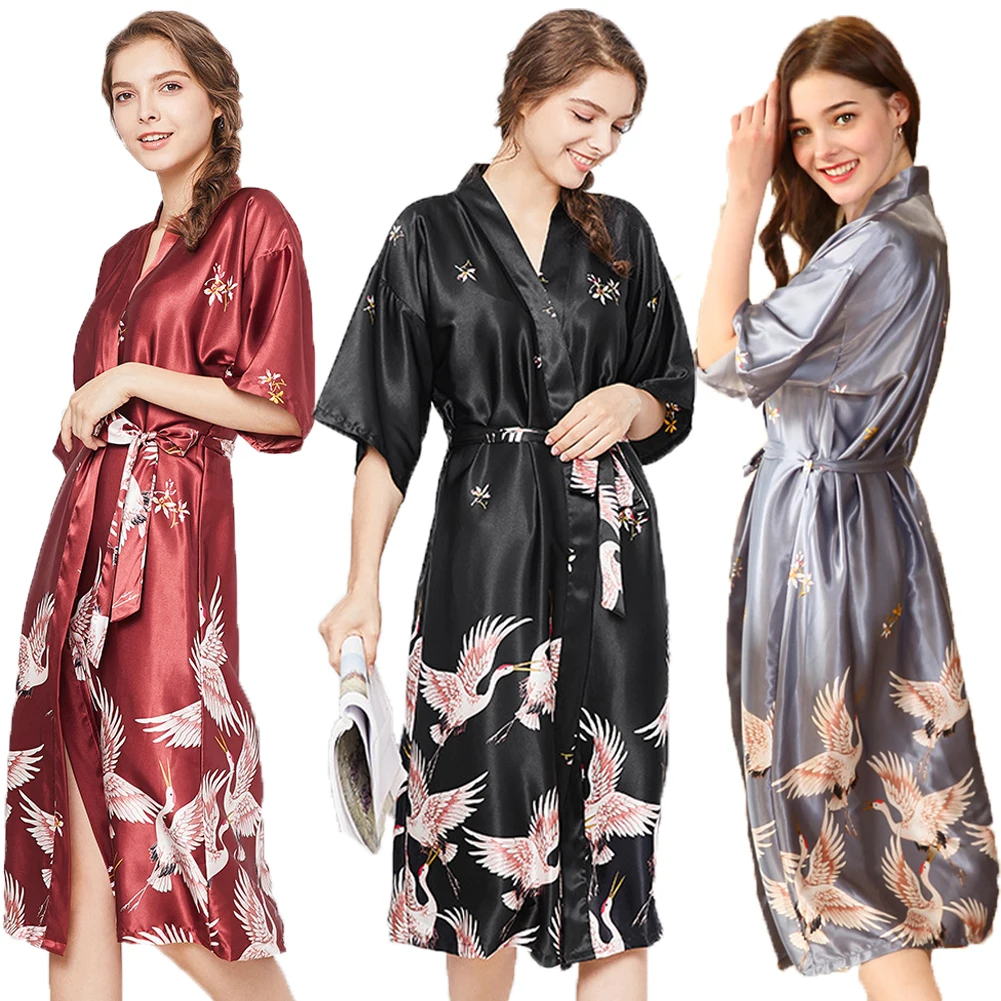Новинка, Женский Атласный халат в китайском стиле для подружки невесты, кимоно, свадебная ночная рубашка, одежда для сна, халат размера плюс M-XXXL