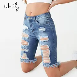 HMILY Новые Сексуальные женские джинсовые обтягивающие рваные шорты с высокой талией, потертые драпированные Стрейчевые облегающие джинсы