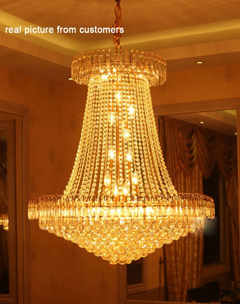 Luxury Golden Crystal Chandelier Light Stair Light LED Flush Chandelier