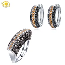 Hutang кольцо серьги Ювелирные наборы натуральный много драгоценных камней Цитрин Черный шпинель 925 пробы серебро ювелирные изделия для женщин