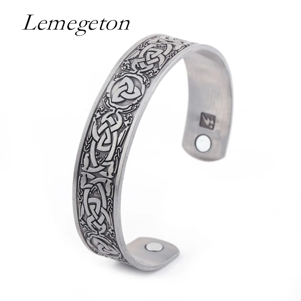 

Lemegeton Health Therap Irish Knot Pattern Masculine Magnetic Cuff Bracelet for Arthritis and Joint Pain Management Jewelry