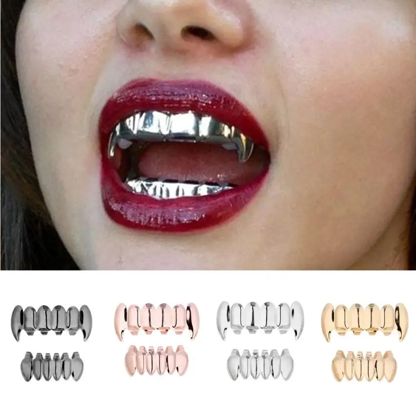Braces Halloween Gold Plated Hip Hop Teeth Grillz Top & Bottom Grill