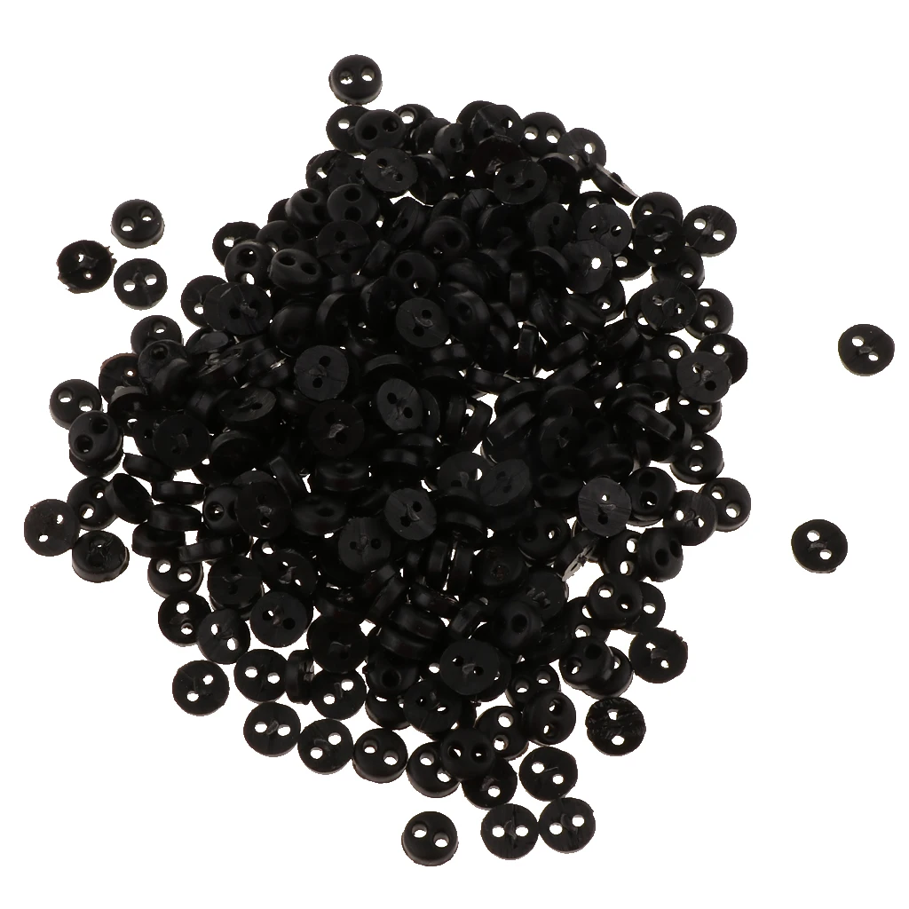 Mini Figures Dolls DIY Clothing Sewing Crafts Accessories 300 Pieces 4mm 2 Holes Resin Round Buttons Black