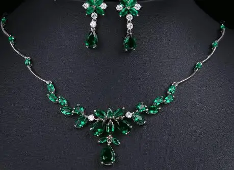 green Emmaya Изысканный серебряный кулон блестящие красочные ювелирные изделия ключицы вечерние ужин дизайн кубический циркон кулон ожерелья набор для леди - Окраска металла: green