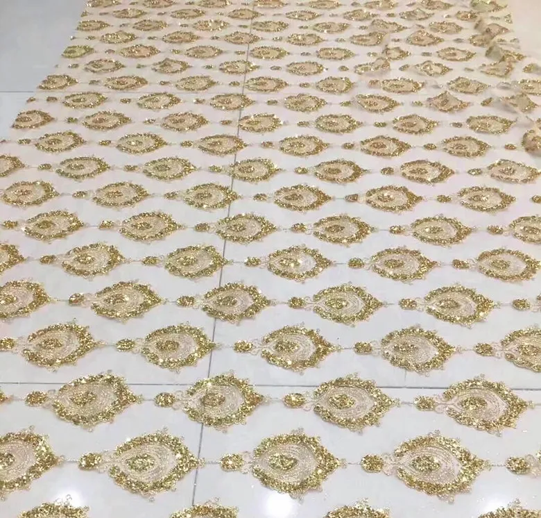 

Gold Bronzing Sequin Fabric Palace High Fashion Women Dress Designer Material Bazin Riche Getzner 2018 Tecido Jacquard Fabric