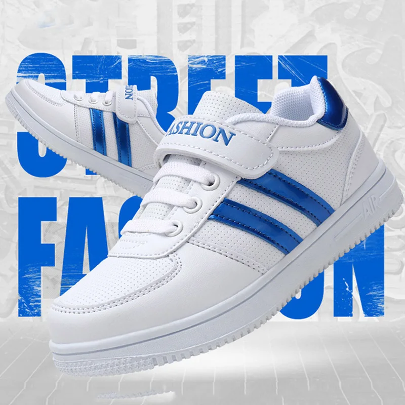 

Fashion Striped Children Leather Skateboard Shoes Summer Breathable Mesh Boys Girls Sneakers Non-skid Sole Kids Casual Shoes