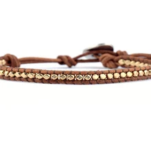 Модный кожаный браслет золотого цвета с бусинами, регулируемый браслет унисекс, бисерные браслеты в богемном стиле от производителя, Прямая поставка