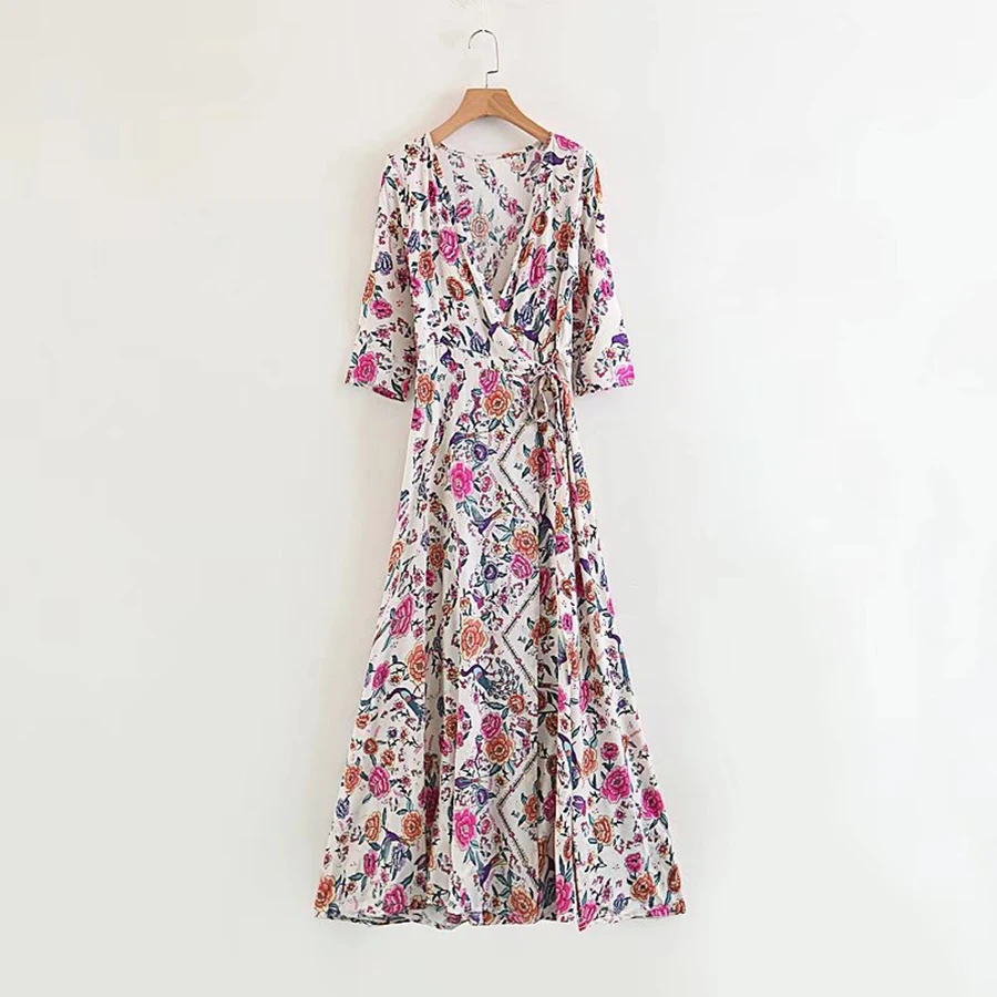 Длинное платье TEELYNN Boho 2020 с цветочным принтом хлопковое сексуальное v образным