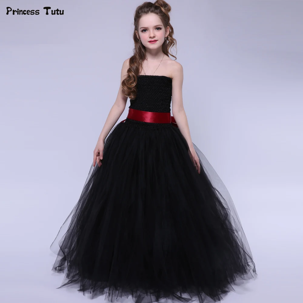 Черное платье-пачка для девочек элегантное Тюлевое платье принцессы свадьбы дня