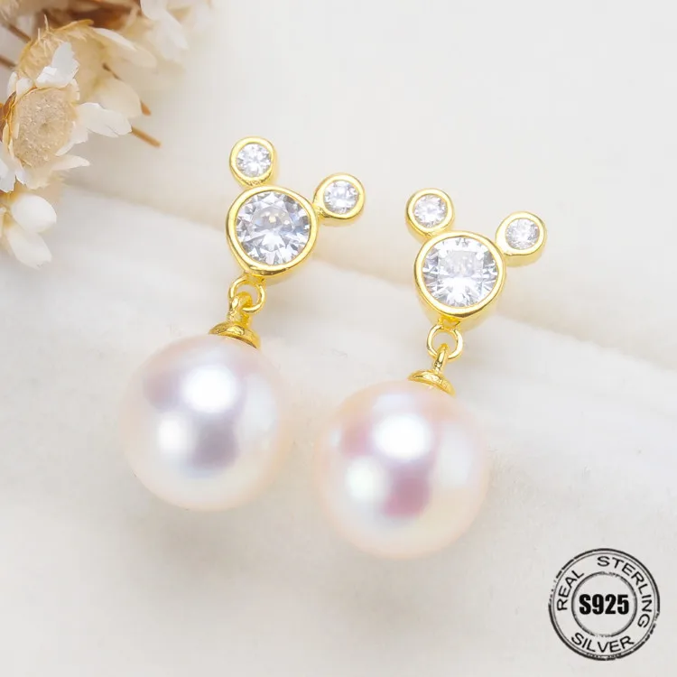 

Accessories Hot Sale 925 Silver Pearl Earrings Dazzling Mickey Stud Earrings For Women Natural freshwater round pearls Jewelry
