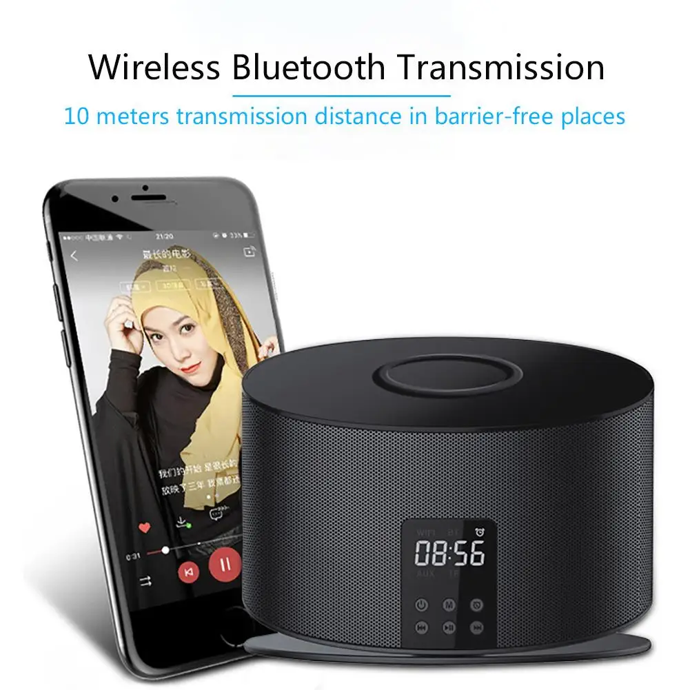 

New A01 Portable column QI Wireless Charging Smart Bluetooth Speaker Alarm Clock with Built-in 4000 mAh Lithium Battery