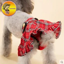 plaid grid pattern Scotland style Pet Dog Menstruation Underwear New Female Pet Cute skirt Diaper red