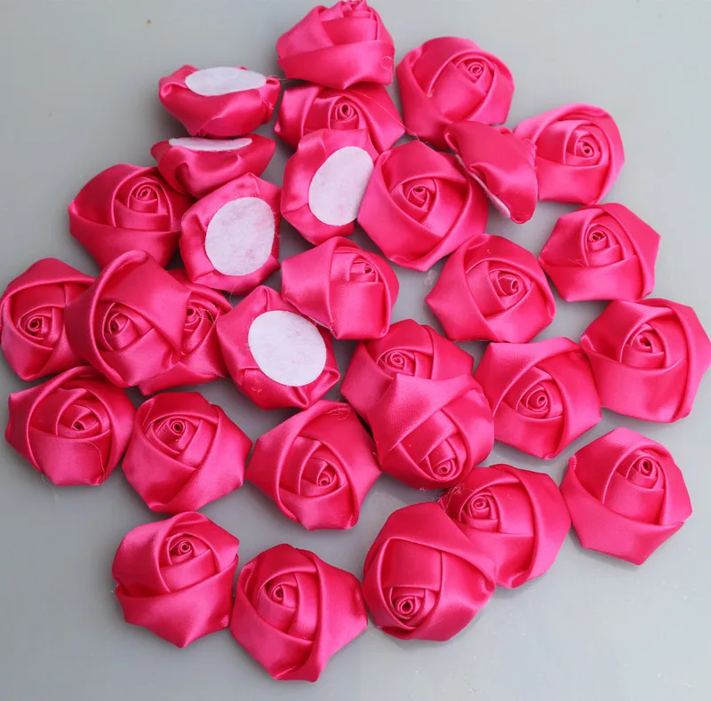 

20Pieces/Bag Hot Pink Rose Handmade Diameter 3.5Cm Satin Rose Ribbon Flowers DIY For Make Wedding Bouquet Flower Accessories