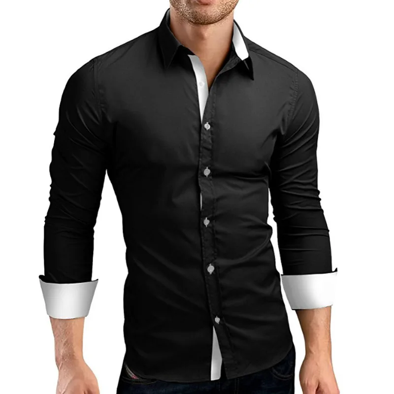 

QINGYU Men Shirt Brand 2017 Male High Quality Long Sleeve Shirts Casual Hit Color Slim Fit Black Man Dress Shirts 4XL C936