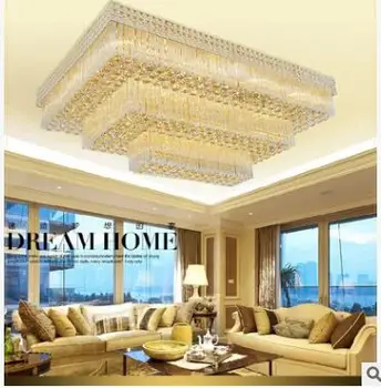 

Luxury gold rectangular crystal lamp living room lighting atmosphere lighting LED crystal lamp ceiling lamp square