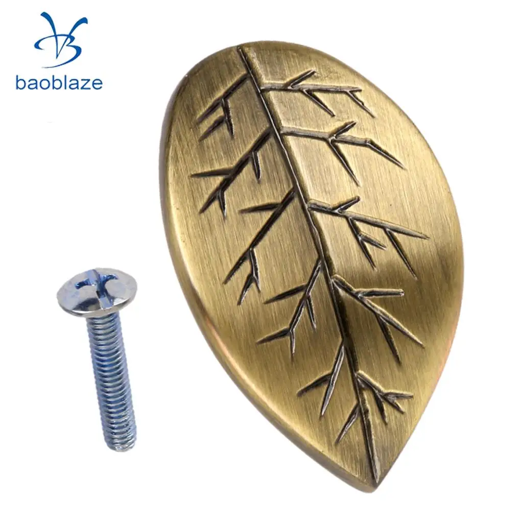 4x Zinc Alloy Leaf Design Furniture Pull Handle Knob for Door Drawer Wardrobe Cabinet 4.6x3cm