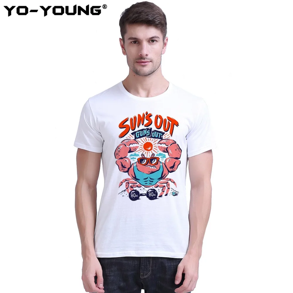 Yo-Young Мужская футболка Веселая Краб Sun's Out guns с принтом 100% 180 gsm чесаная хлопковая