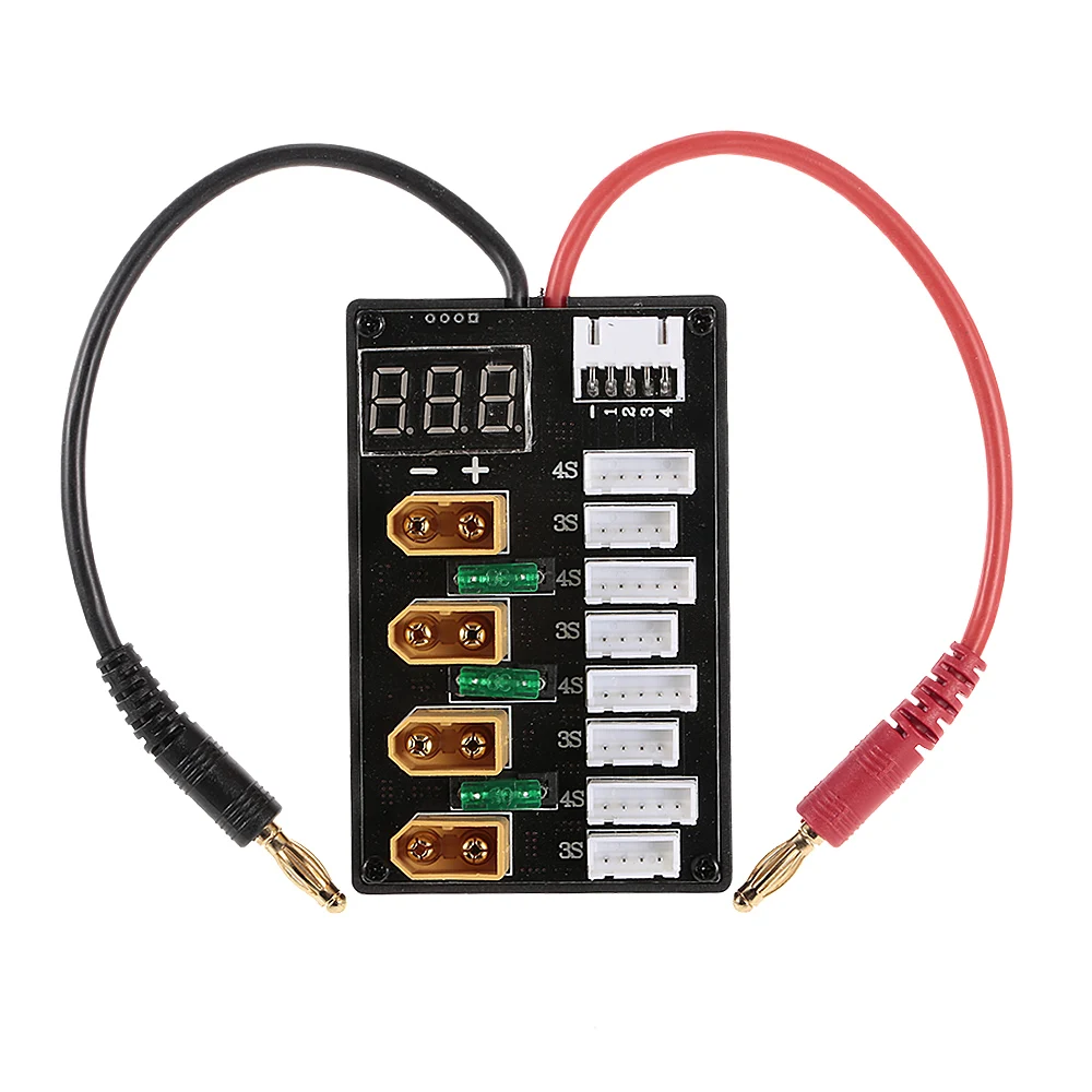 

3-4S XT60 Plug Parallel Charging Board with Voltage Display for ISDT D2 Q6 SC-608 SC-620 Imax B6 Charger