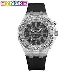 SYNOKE Rhinestone часы женский силиконовый ремешок красочный свет Круглый циферблат 3 бар роскошные бриллиантовые роскошные женские кварцевые