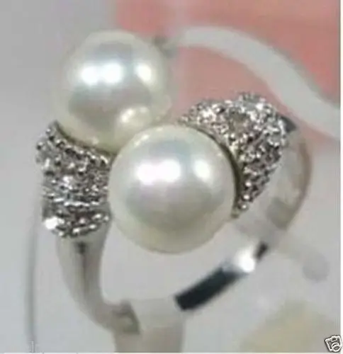 

Free Shipping Jewelry White Pearl Silver Plated Ring Size 7,8,9