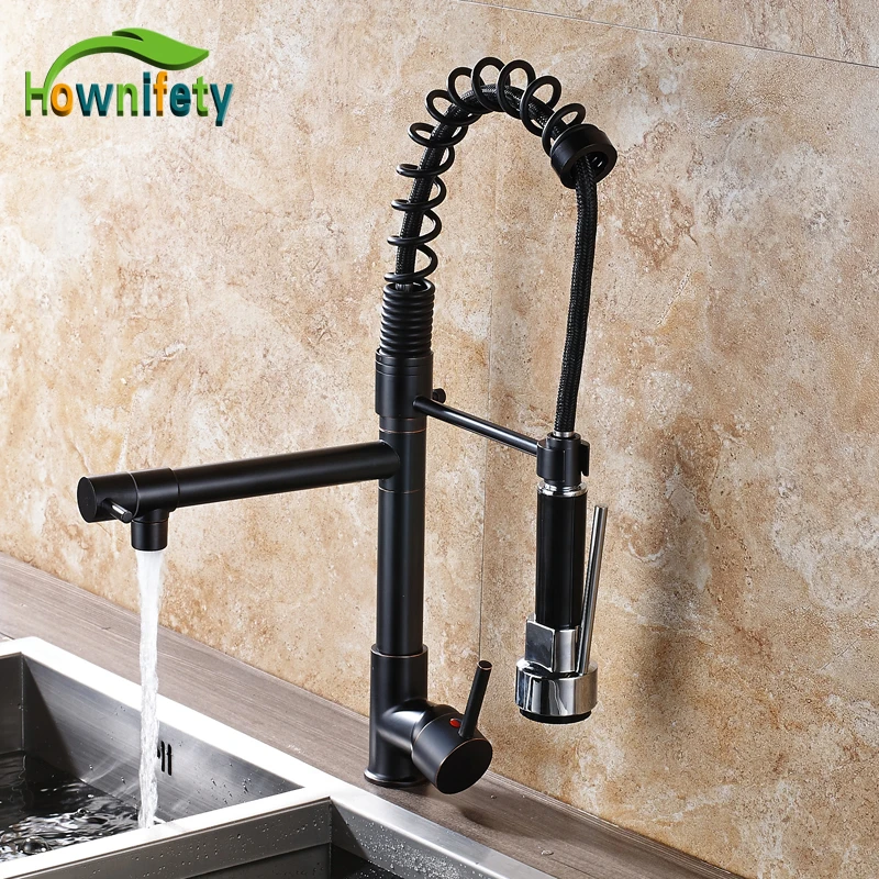 

Oil Rubbed Bronze Spring Kitchen Sink Faucet Swivel Spout Pull Out Mixer Tap Deck Mount