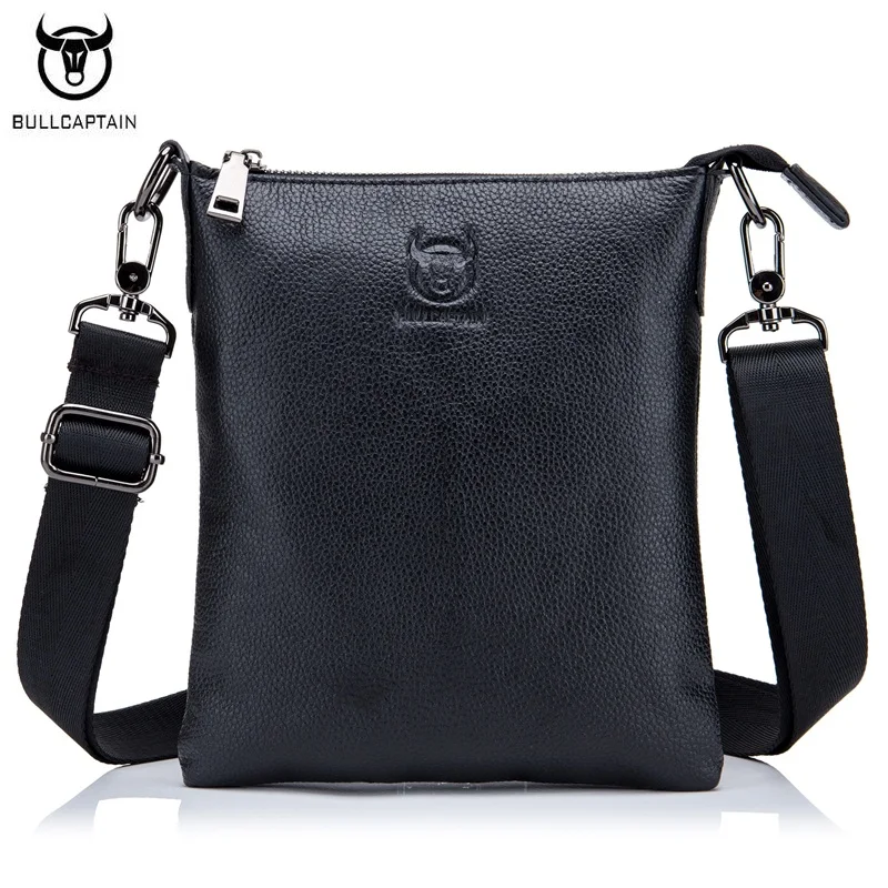 

BULLCAPTAIN Casual Men Bag Genuine leather Small Shoulder Bags High Quality Cowhide Men Messenger Bag Brand Crossbody Bags Black