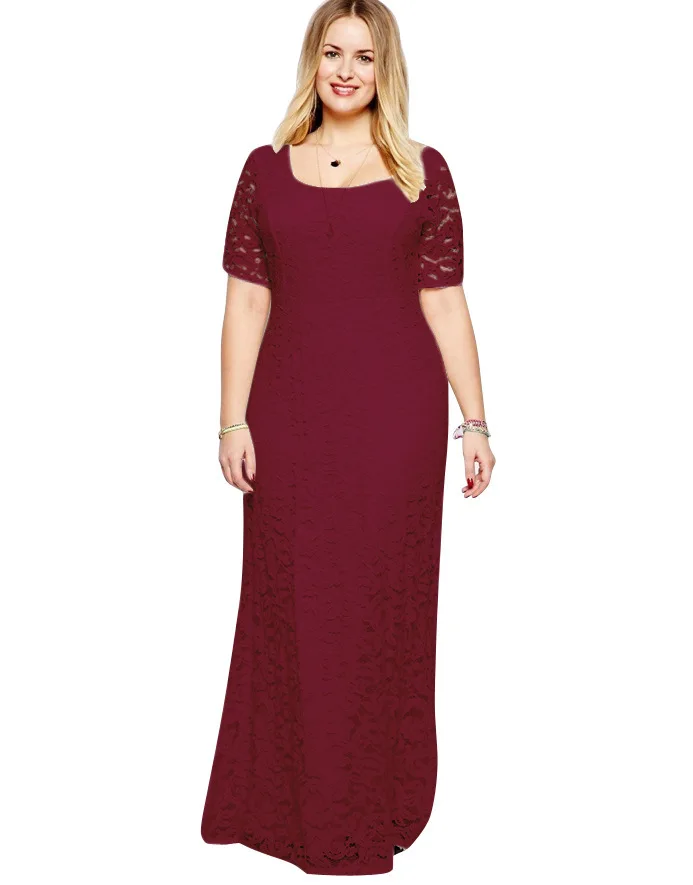 Big Size Women Flower Lace Long Dress Plus Size Floor Length Elegant